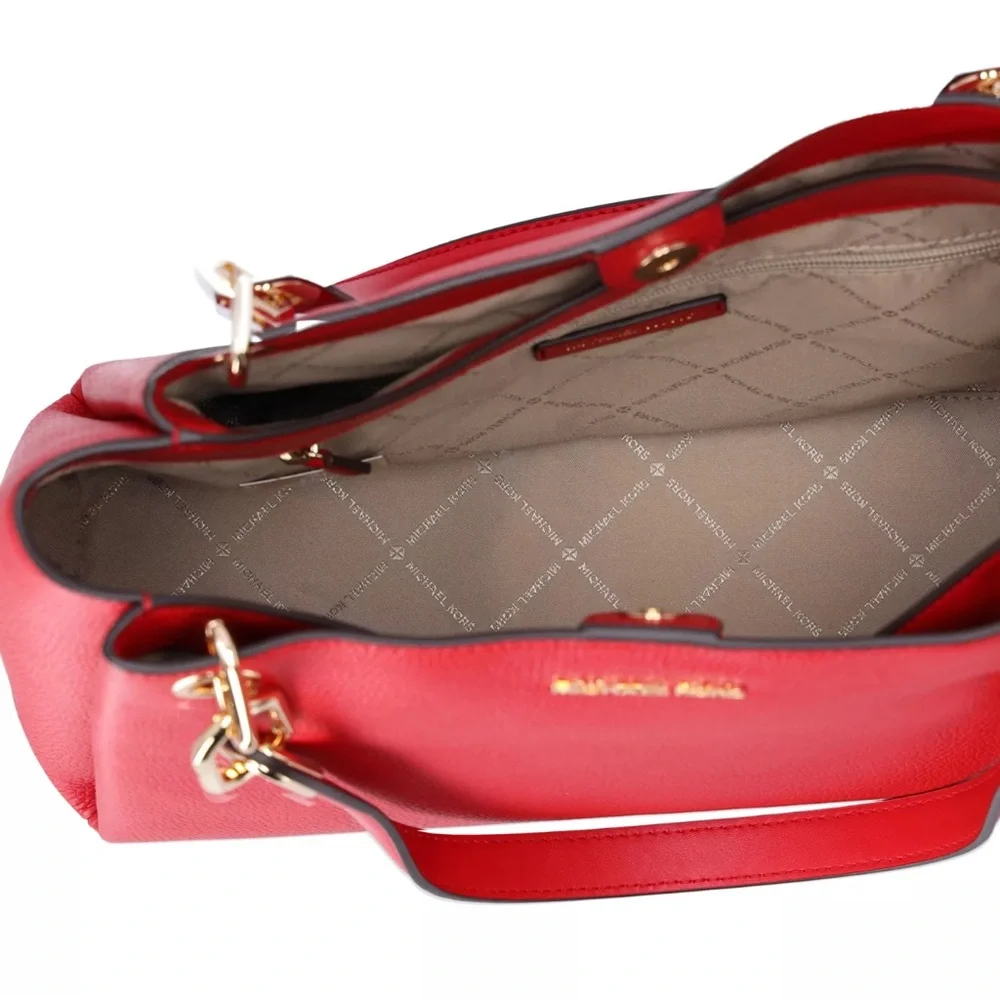 Michael Kors Trisha Large Triple Gusset Compartment Shoulder Tote Bright Red